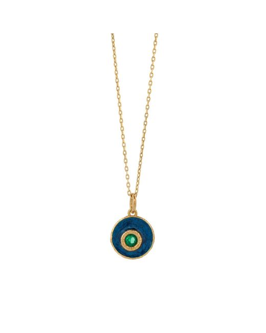 Ebru Jewelry Blue Enamel Jade Stone Evil Eye Pendant Chain Necklace