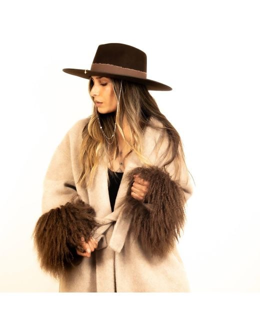 Shaded the Label Natural Neutrals The Perran Camel Wool & Mongolian Shearling Coat