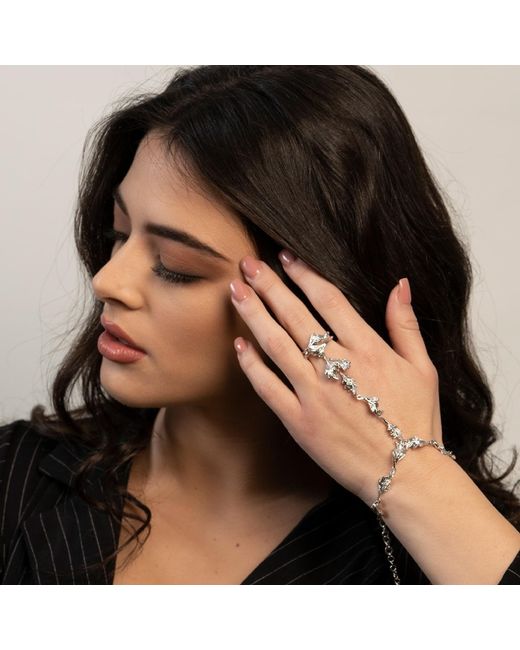 Unaloe Metallic Santafè Leaf Hand Harness Bracelet For – Statement Hand Chain Jewelry, Elegant Fashion Hand Bracelet