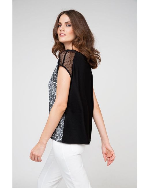 Conquista Gray Chic Printed Viscose Front Jersey Top With Contrasting Back & Mesh Shoulders
