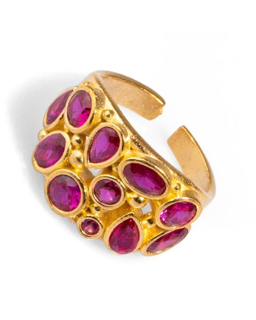 Ebru Jewelry Metallic Teardrop Ruby Stone & Adjustable Statement Ring