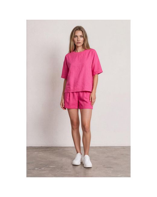 Oh!Zuza Pink Matte Viscose Relaxed T-Shirt & Shorts Set