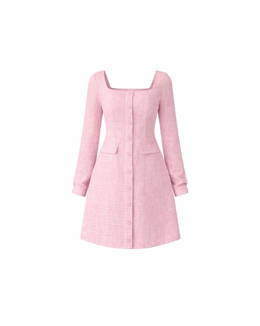 Girl In Mind Pink Flora Long Sleeve Tweed Mini Dress