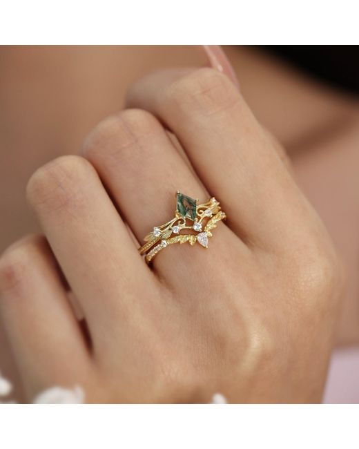 Azura Jewelry New York Metallic Victorian Lace Moss Agate Ring Vermeil
