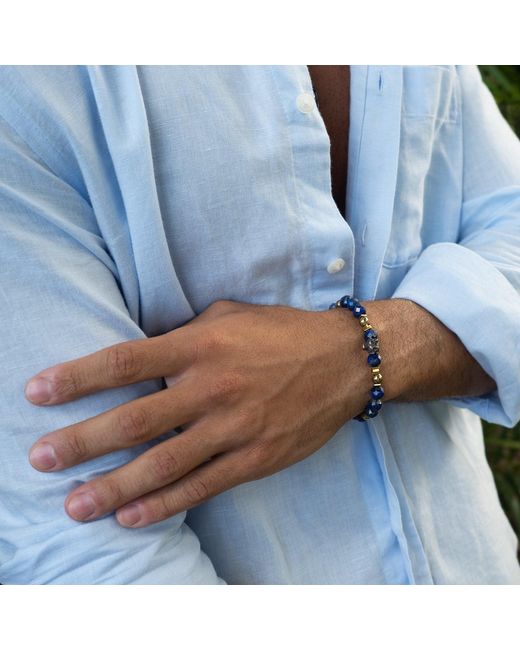 Ebru Jewelry Blue Wolf Soul Lapis Lazuli Bracelet for men