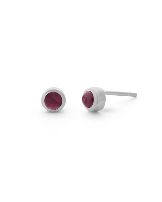 Nellou Jewellery Red Garnet Gem Dot January Birthstone Earrings Sterling