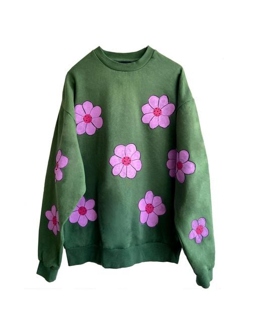 Quillattire Green Hand Painted Floral Sweatshirt