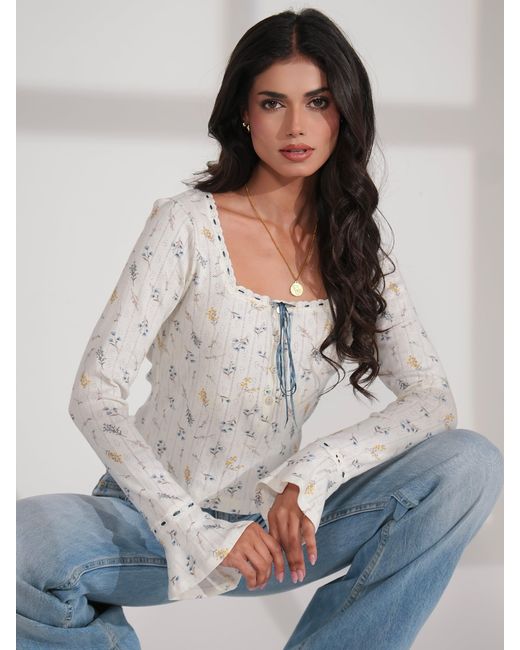 Rose & Nancy White Ella Jersey Square Neck Top