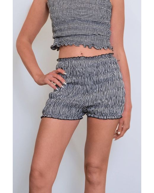 Amy Lynn Gray Danica Cotton Gingham Shirred Shorts