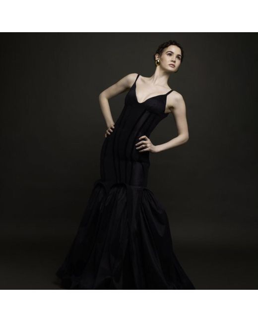 Chuks Collins Black Blessing Silk & Velvet Corset Gown