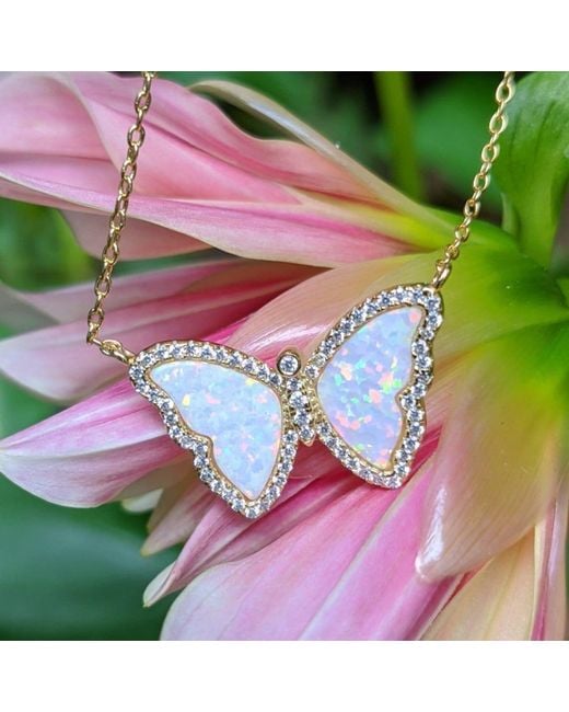 KAMARIA Red Opal Butterfly Necklace With Crystals