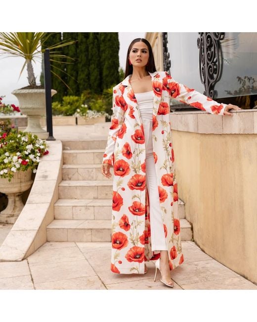 Roqaia Fashion House Red Dara Floral Elegance
