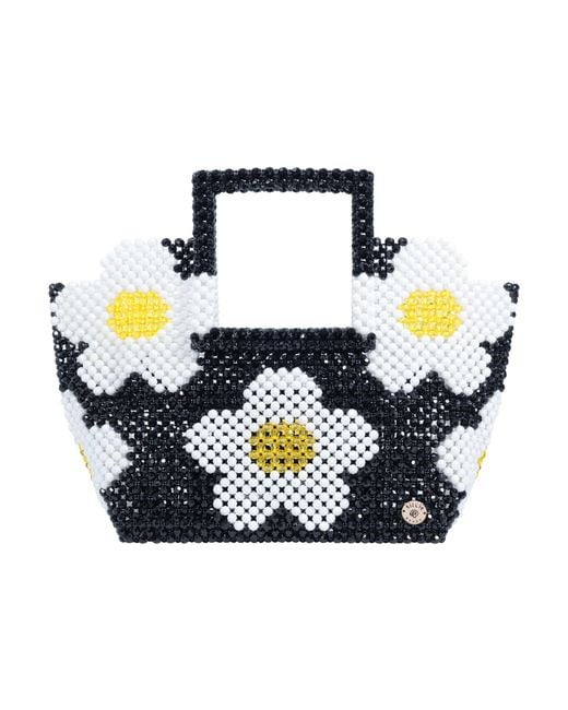 Tillie Beads Blue Daisy Square Handle Tote Bead Bag