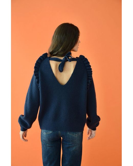 Mind Traveler Blue Ruffle Detail Tie-Back Nora Jumper