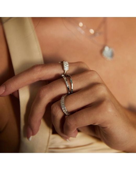 Bermuda Watch Company Metallic Annie Apple Layana Sterling Silver White Topaz Fine Band Stacking Ring
