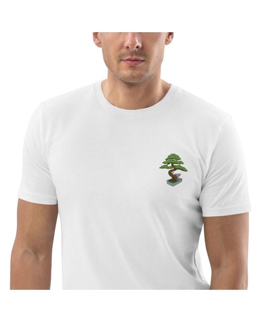 Anchor and Crew White Bonsai Garden Dystopia Organic Cotton Embroidered T-Shirt for men