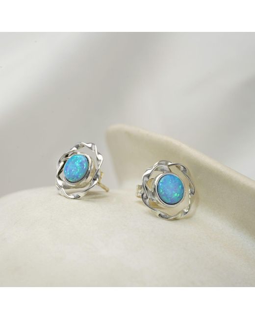 Isla Silver Blue Intricate Opal Stud Earrings