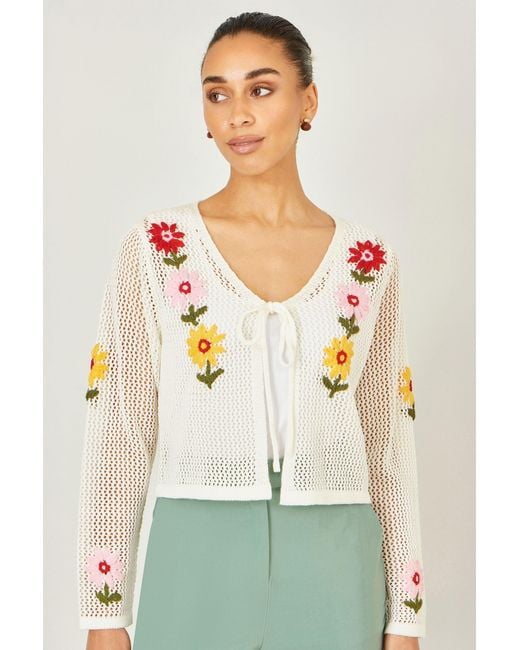 Yumi' White Neutrals Ivory Crochet Embroidered Flower Bolero