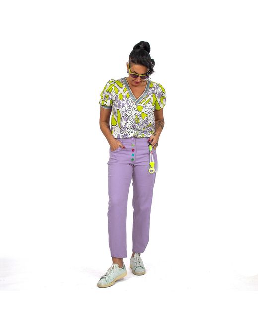 Lalipop Design Purple Flower Embroidered Cropped Lilac Pants