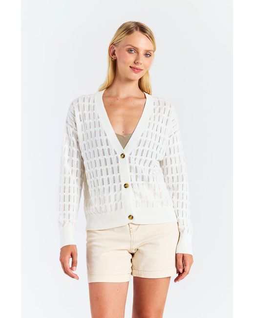 Brodie Cashmere White Scallop Trim Pretty Cardi