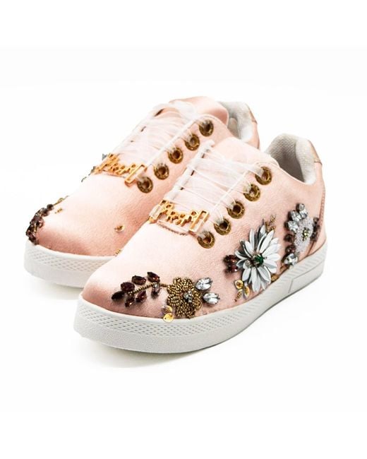 Rettrose Pink Freya Luxury Nude Satin Handmade Embellished Tennis Shoe