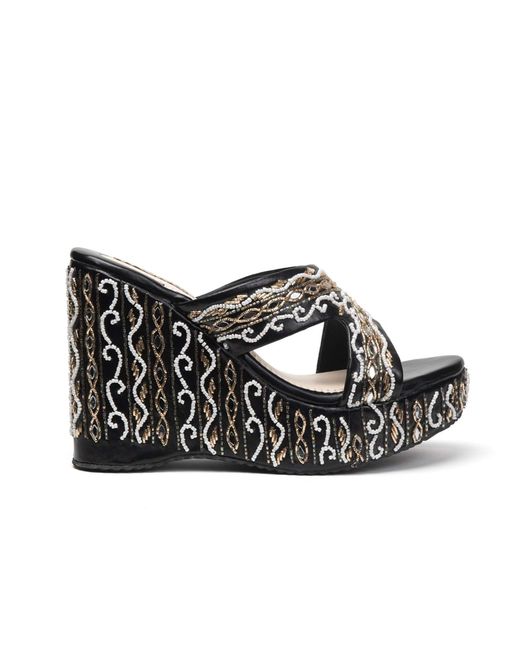 Rettrose Black Ruth Hand Embellished Luxury Wedge Shoe