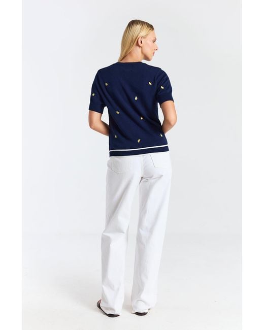 Brodie Cashmere Blue Lemon Ditsy Embroidery Tee
