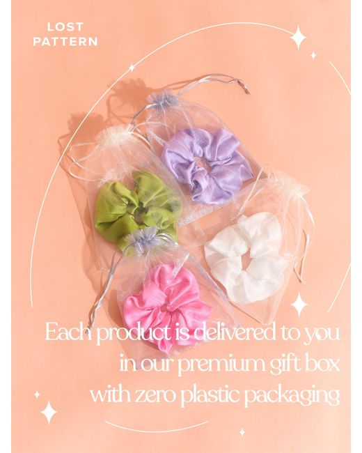 Lost Pattern Pink Silken Hair Silk Scrunchie Hair Tie