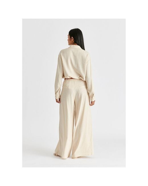Paisie Natural Neutrals Linen Blend Wide Leg Trousers With Belt