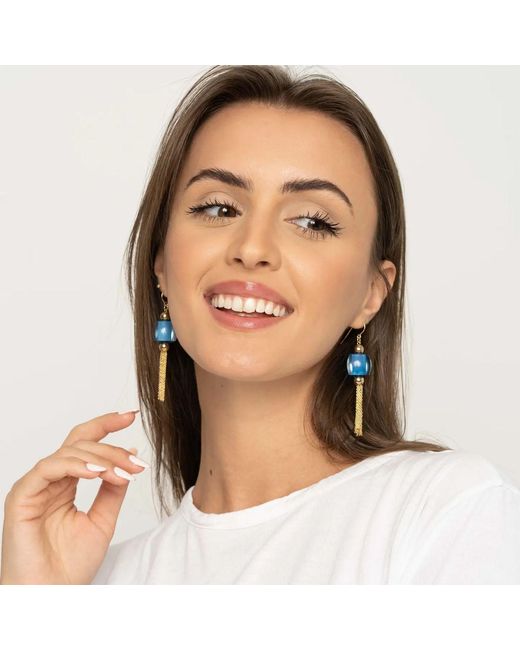 Gold & Honey Yellow Tassel Bead Drop Earrings