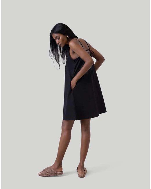 REISTOR Black Short Tent Cotton Dress With Back Tie
