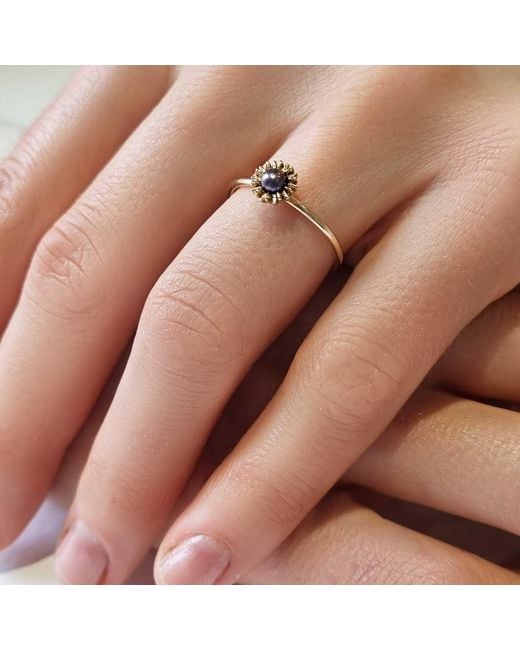 Lee Renee Metallic Dahlia Bud Peacock Pearl Ring