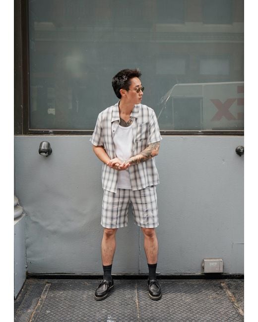 Éclectique Gray Monotone Plaid Button-Up Shirt for men