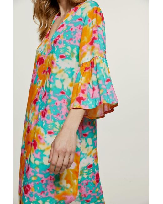 Conquista Orange Abstract Floral Kaftan Style Dress