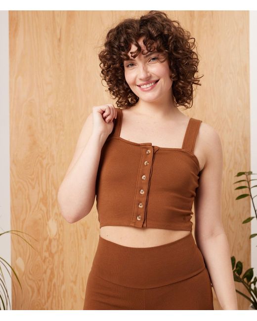 Known Supply Brown Cropped Button Tank