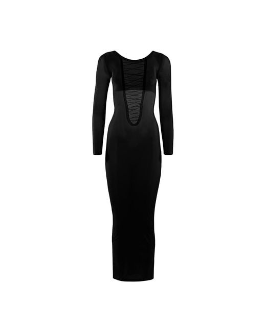 Vestiaire d'un Oiseau Libre Black Sheer Lace-Up Dress