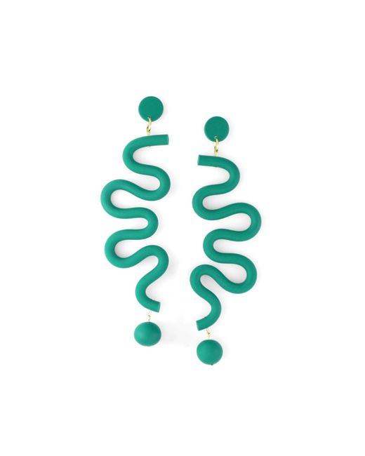 By Chavelli Green Tube Squiggles Dangly Statement Earrings