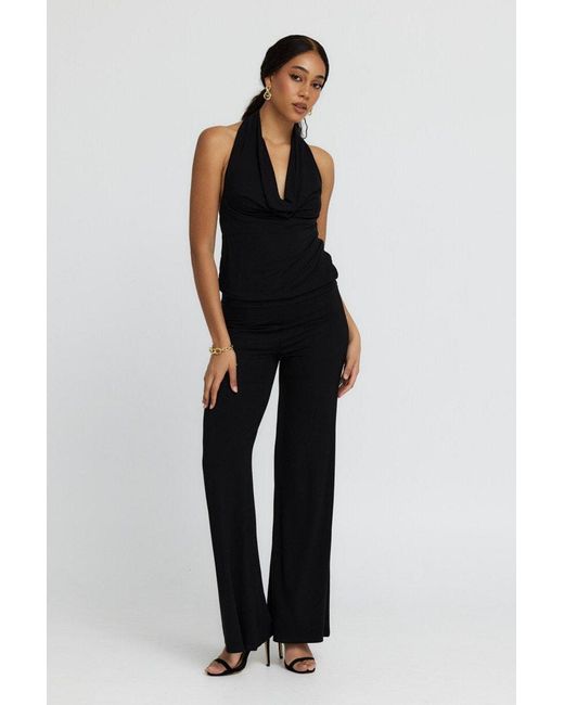 Why Mary Black Diana Cowl Halter Neck Jumpsuit