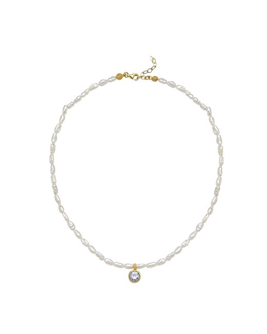 LINYA JEWELLERY Metallic Cosmic Small Pearl Zodiac Necklace Lilac Birthstone