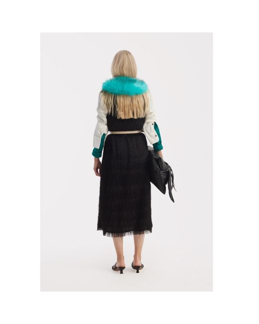 Julia Allert Green Tie-Front Fur Collar Stole