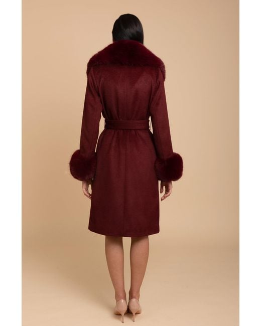 Santinni Red Luxurious Cashmere-Wool Coat With Faux Fur