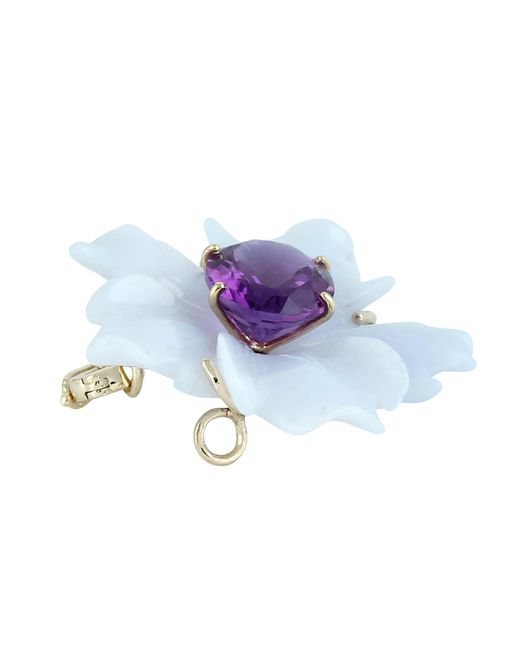 Artisan Blue 14K Carved Chalcedony & Amethyst Flower Pendant