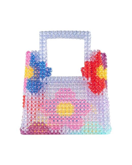 Tillie Beads Blue Daisy Square Handle Tote Bead Bag