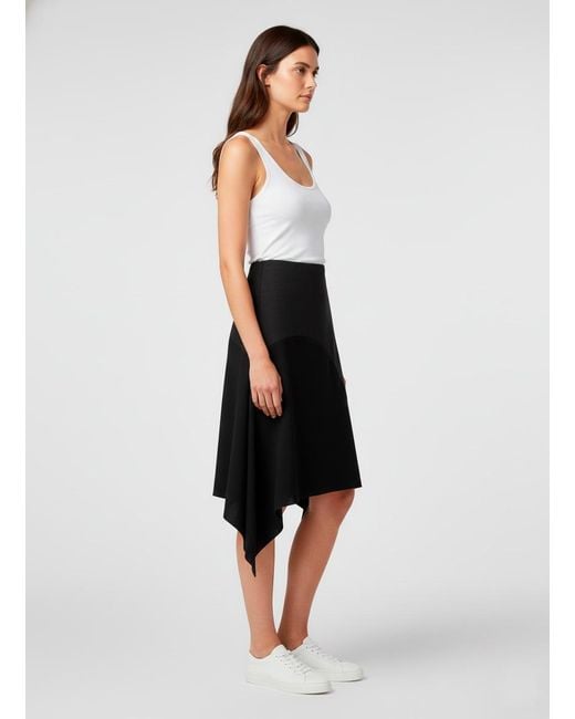 Conquista Black Asymmetric Midi Skirt – Modern Silhouette With Fluid Movement