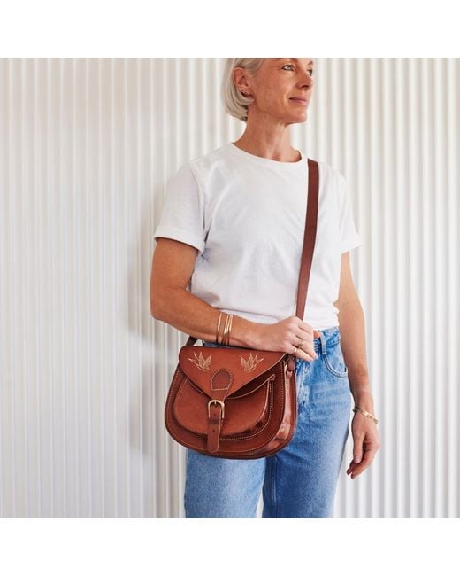 VIDA VIDA Brown Vintage Full Grain Leather Saddle Bag With Hot-Stamped Swallows