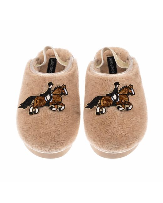 Laines London Multicolor Neutrals Flatform Cloud Slippers With Dressage Horse Brooches