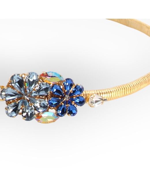 DAMAPREZIOSA Blue Plated Stretch Metal Belt With Daisy Buckle With Sapphire And Aquamarine Crystals