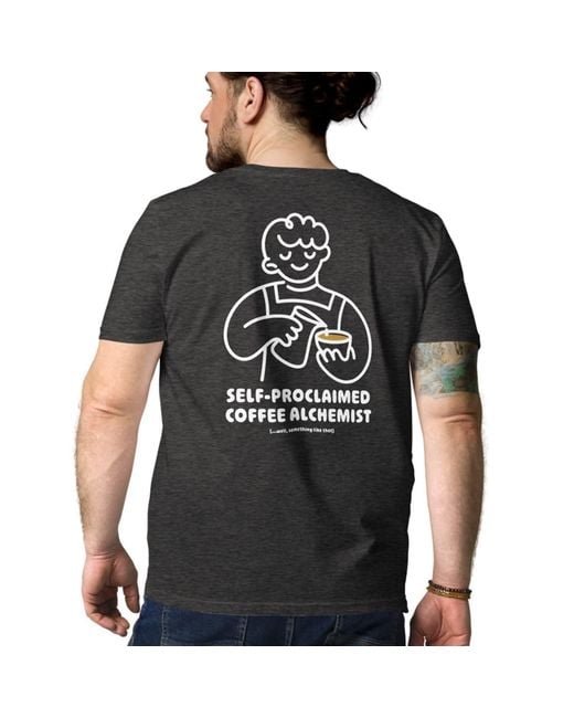 Anchor and Crew Black Heather Gustatory Coffee Alchemist Organic Cotton Embroidered T-Shirt for men