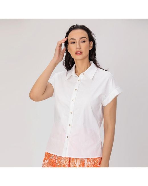 Smart and Joy White Minimalist Short Sleeves Cotton Shirt