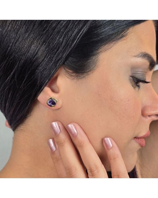 Harfi Metallic Amethyst February Birthstone Vermeil Stud Earrings